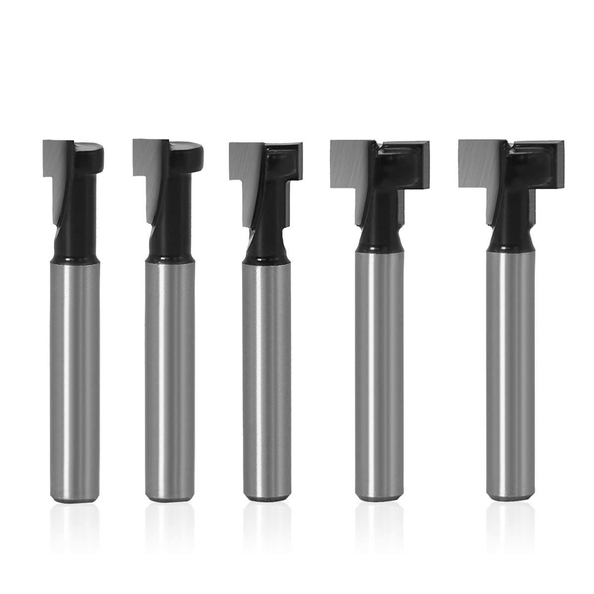 Photo 1 of Saipe 5pcs T-Slot Cutter Router Bit 1/4 Inch Shank Keyhole Router Bit Set with 1/4 & 5/16 & 3/8 & 1/2 & 9/16 Inch Blade Diameter for Wood Hex Bolt T-Track Slotting Wood Milling Cutter