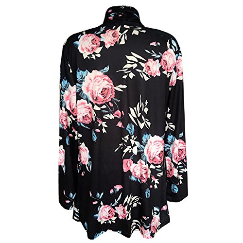 Poptem Womens Floral Long Sleeve Kimono Cardigan Boho Tops Casual Cover up Blouse Shirts - Thumbnail 5