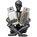 Scary Skeleton Glass Salt and Pepper Shaker Set with Decorative Spice Rack Display Stand Holder Figurine for Spooky Halloween Party Decorations and Skulls & Skeletons Kitchen Décor As Gothic Gifts