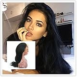 Dovie Hair 360 Glueless Lace Frontal Wig Natural Straight Brazilian Human Virgin Hair 150% Density Pre Plucked Hairline With Baby Hair Bleached Knots Natural Color (16'' 150% density, Natural Color)