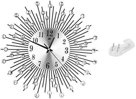 Personalized Large Wall Clock Metal Sunburst Diamante Crystal Mute Wall Clock black