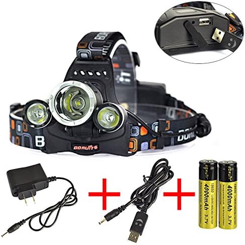 Camping Headlamps Boruit 8000lm 3X Xm-l L2 LED Headlamp Headlight Rj-5000 Lamp 18650 +USB/Ac Ch Headlight Rechargeable