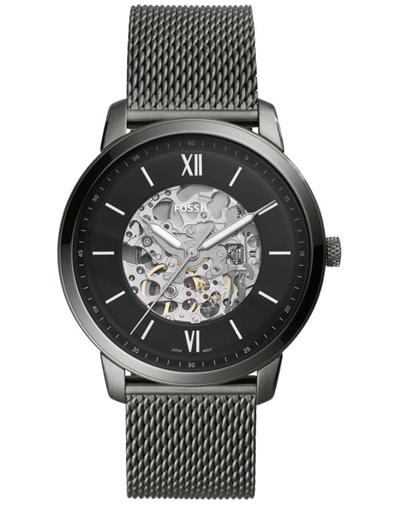 FOSSIL Neutra Watch for Men, Automatic Movement with Stainless Steel or Leather Strap,Dark Grey,44 mm
