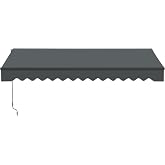 ALEKO Patio Awning Caribbean Black Frame, 13x10 Charcoal Gray | Hand-crank retractable sunshade, adjustable pitch, water-resistant fabric, rust-free aluminum frame, shades decks and windows