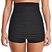 coastal rose Womens High Waisted Bikini Bottoms Tummy Control Swim Shorts Ruched Boyshort Swimsuit Bottom