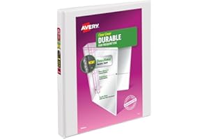 Avery Durable View 3 Ring Binder, 0.5" Slant Rings, 135-Sheet Capacity, 0.7 Inch Wide Spine, Great for Home, School Supplies, Office, or Organization Needs, 1 White Binder (17002)