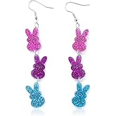 Zhang shine Easter Dangle Earrings Cute Funny Acrylic Colorful Glitter Rabbit Egg Bunny Sparkle Spring Earrings For Women Fashion Holiday Happy Easter Jewelry Gift