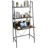 Tangkula 3-Tier Ladder Computer Desk, 71 Inch Modern Writing Desk with Storage Shelves, PC Laptop Workstation, Ladder Bookcase Stand Shelf with Metal Frame, Study Shelf Desk for Home Office (Brown)