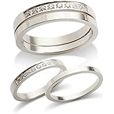 JINHUI 2PCS Stacking Rings for Women, 18K White Gold Plated Stackable Thin Gold Ring, Plain Statement Band Ring, Stainless Steel Knuckle Stacking Ring Set