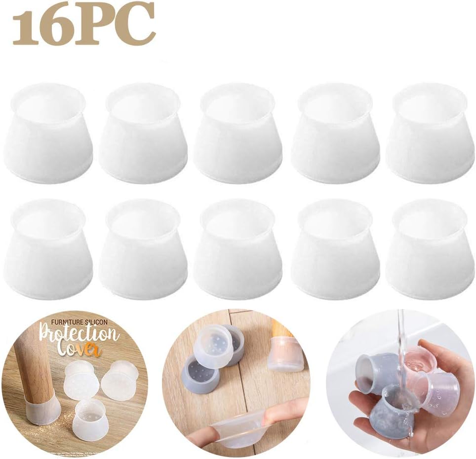 16 Pcs Chair Leg Floor Protectors -Furniture Silicon Protection Cover,Round Furniture Table Feet Cover, Chair Leg Caps Anti-Slip Bottom Chair Pads -Suitable for The Size of 1.18-1.77in (16Pcs, White)
