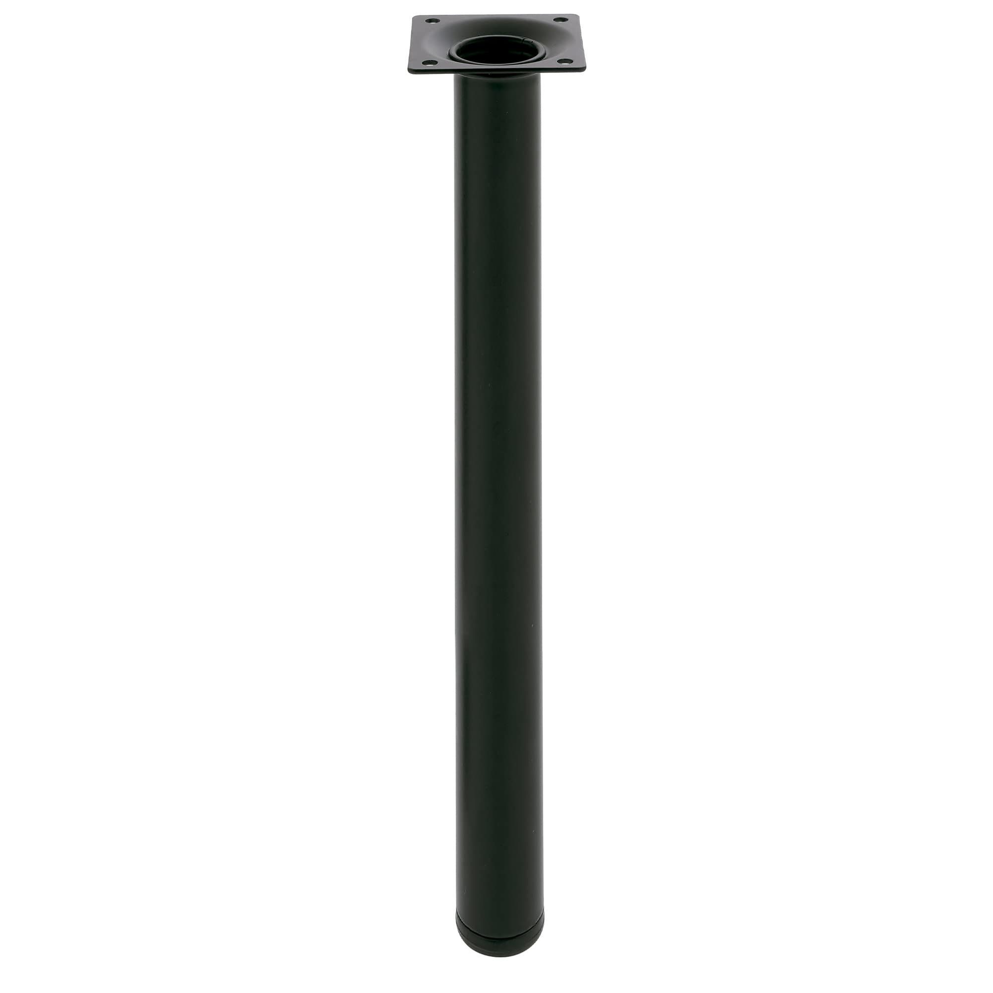 Amig - Round Furniture Leg - 30X600 cm - Steel - For Kitchen, Dining and Office Tables - Anti-Scratch Cap - Heavy-Duty - Black - Fixings Included
