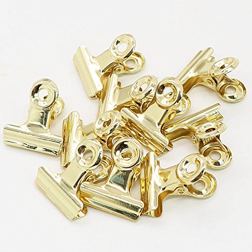 ESFUN 30 Pack Small Bulldog Clips Hinge Clip 1 Inch Metal Binder Clips File Paper Money Clamps for Tags Bags, Shops, Office and Home Kitchen(Light Gold,22mm)