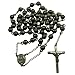 IcedTime Mens Black Stainless Steel Rosary Necklace with Cross - 32