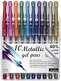 Metallic Gel Pens Set - 40% More Ink for Adult Coloring Books and Art and Crafts with 0.8mm Fine Tips and Comfort Grip - Gel Ink pens for Drawing Writing Scrapbooking and Journaling (Set of 10)