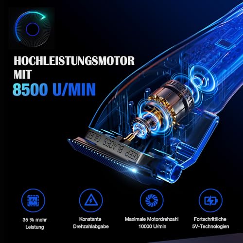 SUPRENT Men's Professional Hair Trimmer - Titanium-Coated Fade Blade, Adjustable Zero-Gap T-Blade, 5 Length Levels, Magnetic Guide Combs, 2500 mAh Battery & Type-C Charging Station