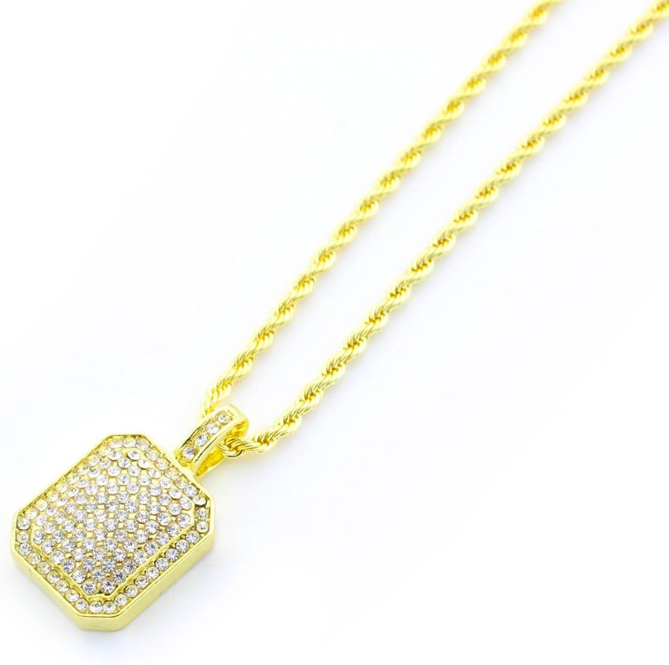 ICED OUT HEXAGON Pendant with Diamonds 14K Gold Plating and Free Rope Chain