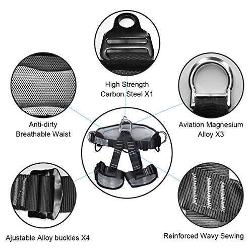 HeeJo Thicken Climbing Harness, Professional Mountaineering Safety Harness/Belt with Magnesium Alloy Connection Ring, Widen Harness for Rock Climbing Outward Bound SRT Fire Rescuing Rappelling - Thumbnail 2