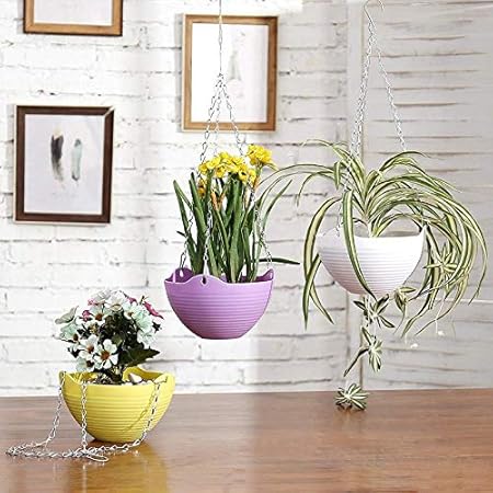 Airex Set of 3 Colorful Hanging Planter Pots with Metal Chain (Pack of 3)