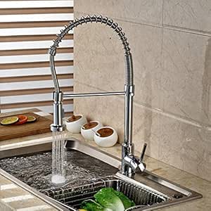 MySLT Grifo de cocina de bronce negro de primavera Manija única Salida