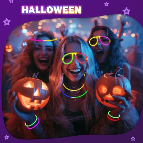 Millegu Glow in the Dark Bracelets, 230 Party Pack of 100 Fluorescent Sticks & 130 Connectors Make Glasses Necklaces Balls Balls for Children Adults, Christmas Decorations Party Favors New Year 2026