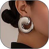 Chunky Gold Spiral Stud Earrings for Women Minimalist Silver Geometric Large Thick Drop Dangle Earrings Trendy Punk Statement Jewelry Accessories