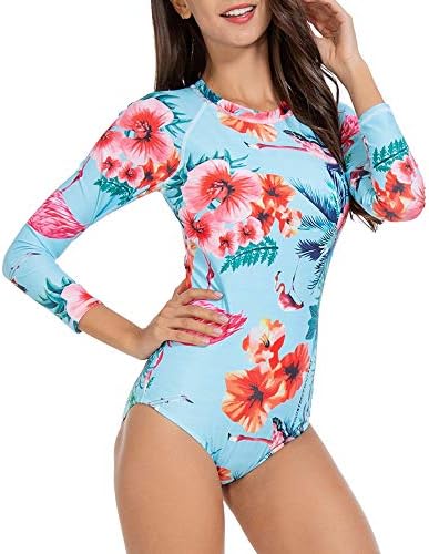 ZEALOTPOWER Women's Long Sleeve Rash Guard One Piece Swimsuits with Back Zipper UV UPF 50+ Sun Protection Printed Surfing Bathing Suit