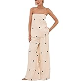 Ceputer Women 2 Piece Outfits Polka Dot Summer Pants Set Strapless Tube Top High Elastic Waist Wide Leg Pants Lounge Sets
