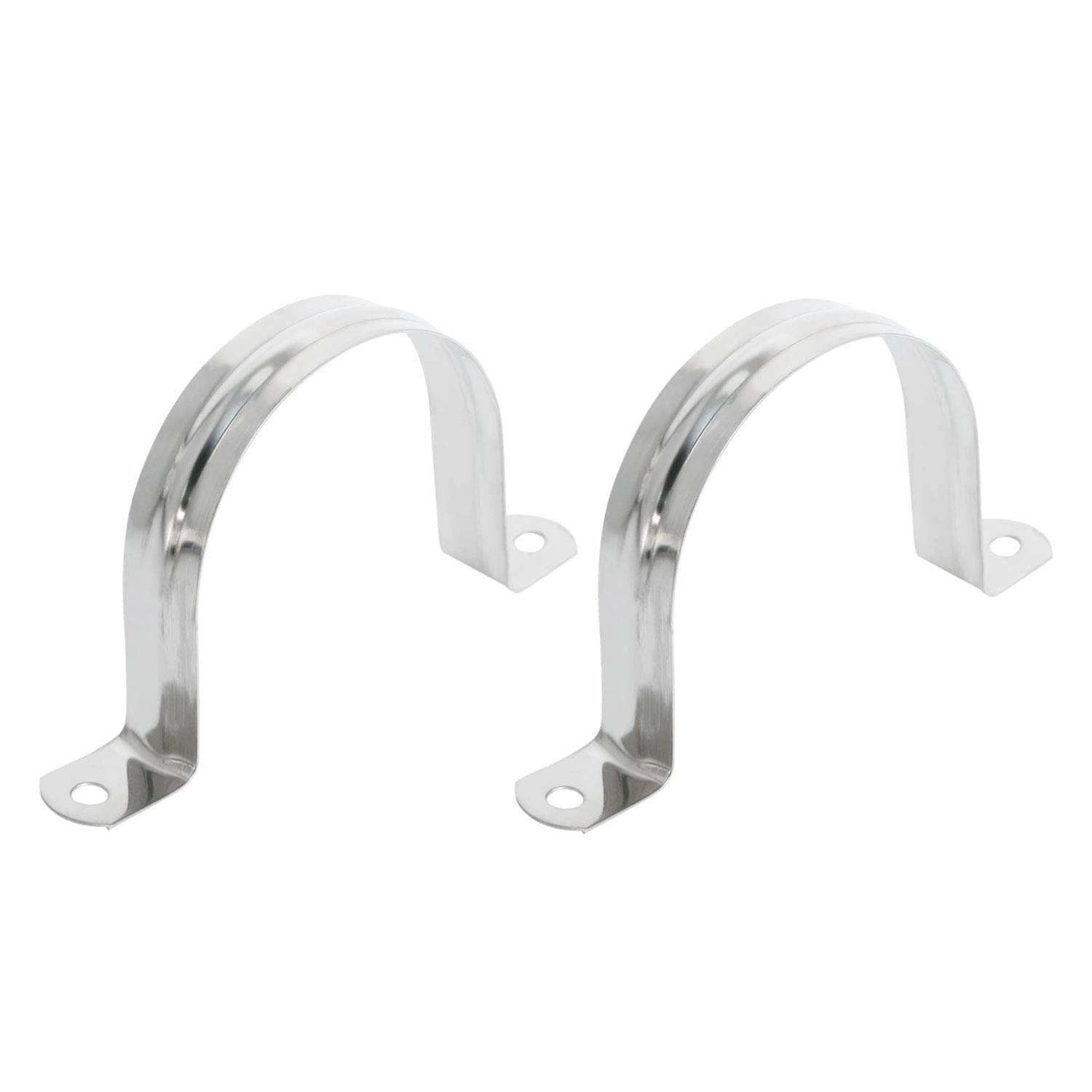 Aopin 60mm Rigid Pipe Strap Clamp 2 Holes Strap U Bracket Tube Strap Tension Clips 201 Stainless Steel, for Pipe Fixing, Silver, 2Pcs