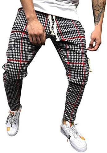 Mens Pants,2019 New Classic Drawstring Plaid Stripe Print Elastic Waist with Pocket
