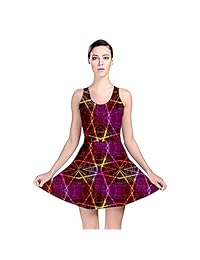 CowCow vestido de patinador con rayos láser de neón para mujer