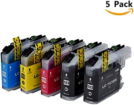 5 Pack YAZA Replacement for Brother LC-103XL Compatible Ink Cartridge High Yield (2 Black, 1 Cyan, 1 Magenta, 1 Yellow)