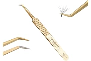 NAGARAKU Precision Fiber Tip Tweezer for Eyelash Extensions Diamond Grip Anti-Static Anti-Slip Premium Gold Stainless Steel C
