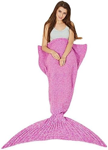 mookshop Mermaid Blanke Mermaid Tail Blanket with Scale Knit Crochet for adult Sleeping Bag 71" Pink
