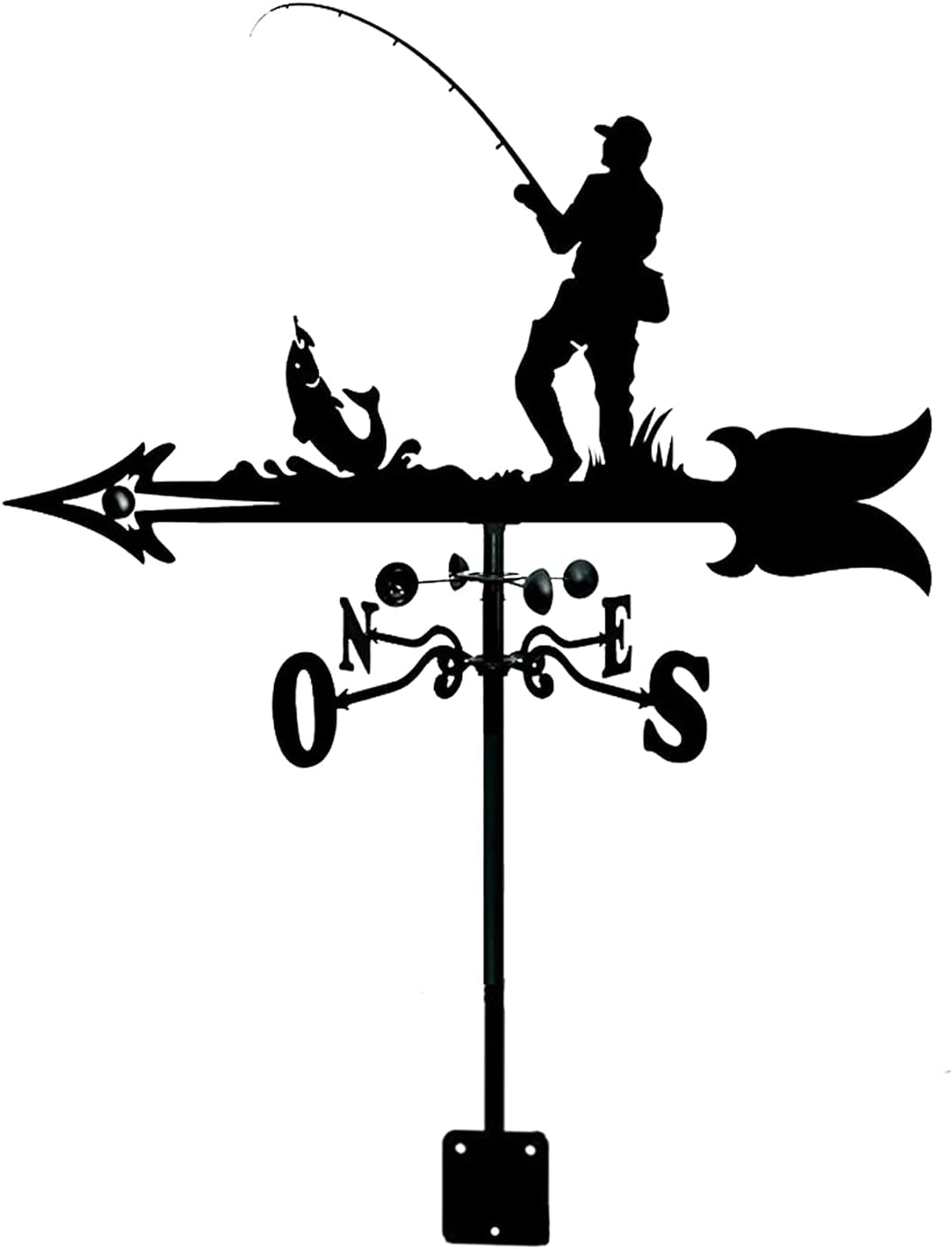 Weathervanes - CNMJI Fishing Silhouette Weather Vane Weathervane Fisherman Art Decor Stainless Steel Durable Measuring Tools Weathercock Direction Indicator for Roof Mount