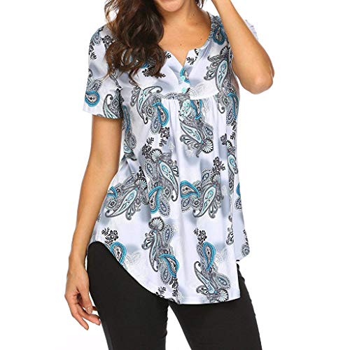 image for Goddessvan Women's Printed Long Sleeve Henley Pleated Tops Casual Flar