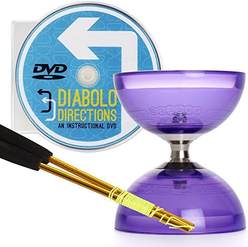 Purple Cyclone Quartz 2 Triple Bearing Diabolo &amp; Gold Aluminium Diablo Sticks Set with Diabolo Directions DVD!
