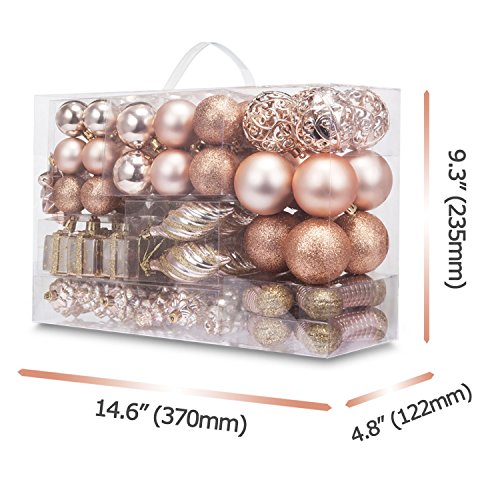 AMS 72ct Christmas Ball Assorted Pendant Shatterproof Ball Ornament Set Seasonal Decorations with Reusable Hand-help Gift Boxes Ideal for Xmas, Holiday and Party(72ct, Champagne)