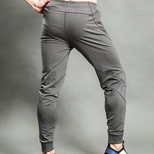 Gerlobal Mens Joggers Pants Active Casual Gym Workout Running Sweatpants With Zipper Pockets Dark Grey,Medium