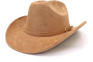 JOTDEW Cowboy Hat Cowgirl Hat Men's & Women's Wide Brim Felt Fedora Hat with Buckle Belt Western Cowboy Hat for Women
