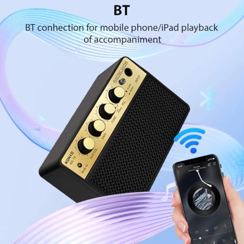 Amplificador de Guitarra Elétrica Portátil com Bateria Recarregável, Bluetooth, Entrada AUX, Saída para Fones, 10W de Potência, Design Compacto Ideal para Prática em Casa, Estúdio e Viagens