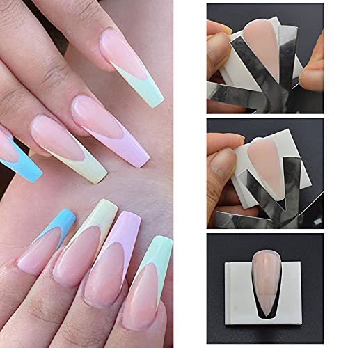 Oval French Tip Cutter 2 Pcs,9 Sizes French Smile Line Cutter DIY Nail Art Almond Deep Oval French Cutter for Nails Reusable Easy French Nail Cutter Plate Module Stainless Steel