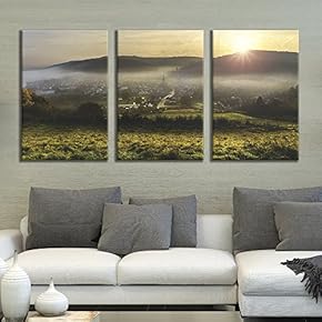 3 Panel Canvas Wall Art - Majestic Natural Landscape Triptych Canvas Series - Foggy Hills - Giclee Print Gallery Wrap Modern Home Art Ready to Hang - 16"x24" x 3 Panels