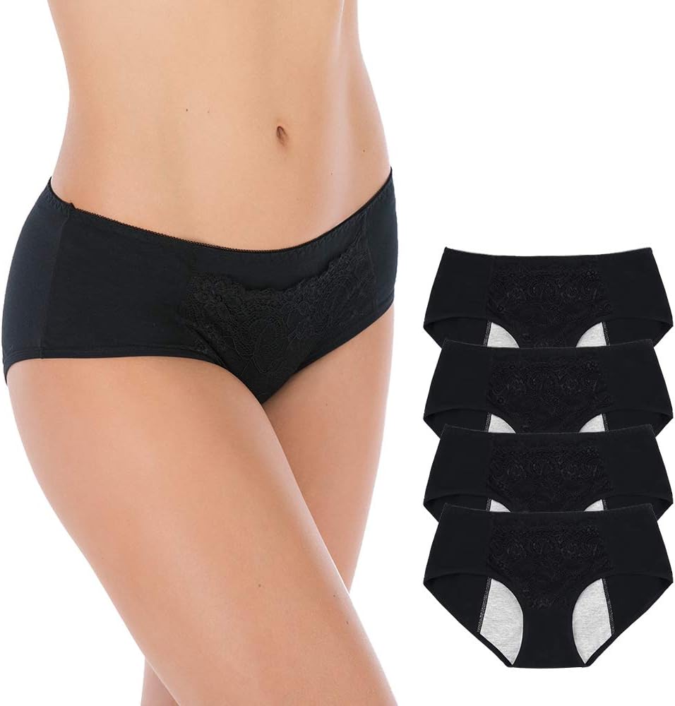Women’s Menstrual Period Underwear Cotton Leak Proof Briefs Postpartum Panties Period Incontinence Protective,Absorbent Breathable Knickers 4 Pack