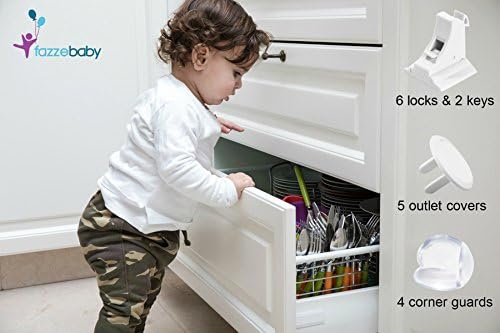 Baby Childproof Magnetic Cabinets Locks (6+2 Keys) + Table Corner Protectors (4) + Outlet Covers (5). Babyproof Safety Set With 3M Adhesive – Discreet , Drill Free No Tools or Screws Needed