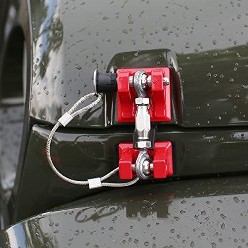 Kawayee Red Aluminum Hood Catch Set and KEY For 2007-2017 Jeep Wrangler JK - Pair