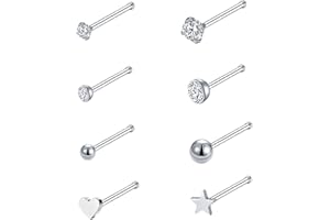 QXXPVV 8Pcs 20G Surgical Steel Nose Studs Rings Nose S L shaped Straight Stud Nose Screw Studs Rings Piercing Jewelry for Wom