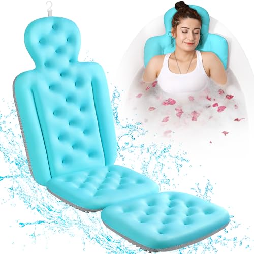Full Body Bath Pillow for Bathtub, Thick Bathtub Cushion with Laundry Bag, Luxury Tub Pillow for Bath for Headrest Neck and Back Support Ocean Blue 56