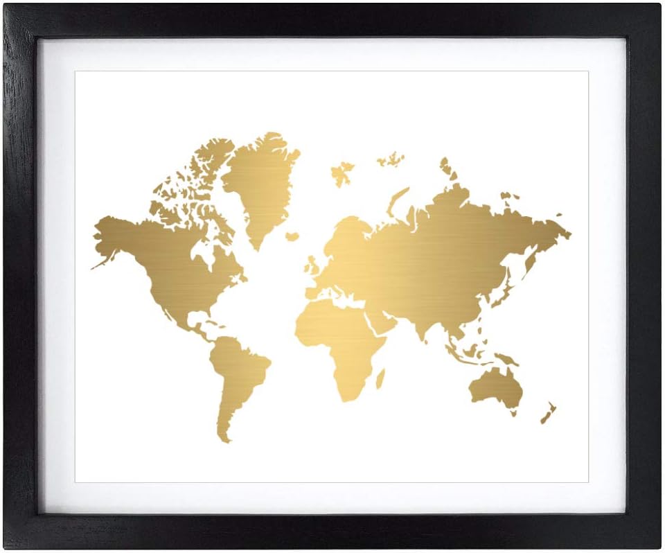 Susie Arts 8X10 Unframed World Map Gold Foil Art Print Map Picture for Office Wall Decor Living Room Bedroom Home Decorations V159