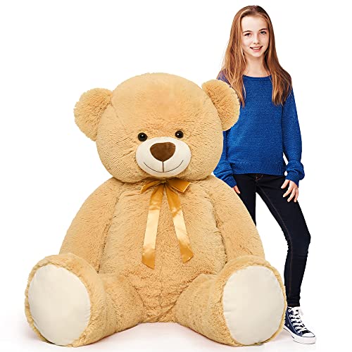 MorisMos Giant Plush Bear 130 cm, XXL Light Brown Teddy Bear Plush Large Plush Toy Bear, Soft Teddy Bear Gift for Baby Girlfriend Her Him Birthday Decorations