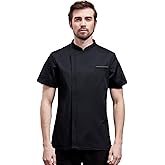 Unisex Zipper Chef Coat Short Sleeve Multi-Pockets Chef Jacket Back Mesh Chef Shirt